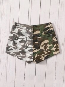 SHEIN Teen Girls Camo Print Denim Shorts - Multicolor - View 2