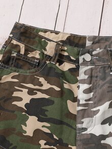 SHEIN Teen Girls Camo Print Denim Shorts - Multicolor - View 4