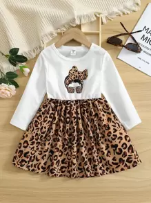 SHEIN Toddler Girls Leopard Print Dress - Multicolor - View 1