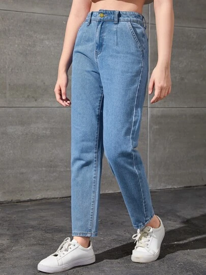 SHEIN 青少年女孩高腰錐形牛仔褲