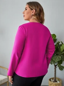 SHEIN LUNE Plus Notched Neck Blouse - Hot Pink - View 2