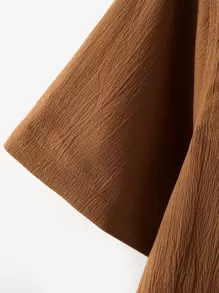 Manfinity Homme 男士翻领纽扣前开长袖纯色衬衫，适合丈夫出门，老款风格 - 棕色 - 查看 4