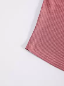 INAWLY Thời gian rảnh rỗi Chất rắn Vai cutout Gân đan Áo ba lỗ Cho mùa hè - Hồng - Xem 3