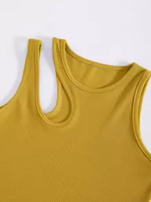 INAWLY Solid Cut Out Shoulder Ribbed Knit Tank Top For Summer - Yellow - View 5