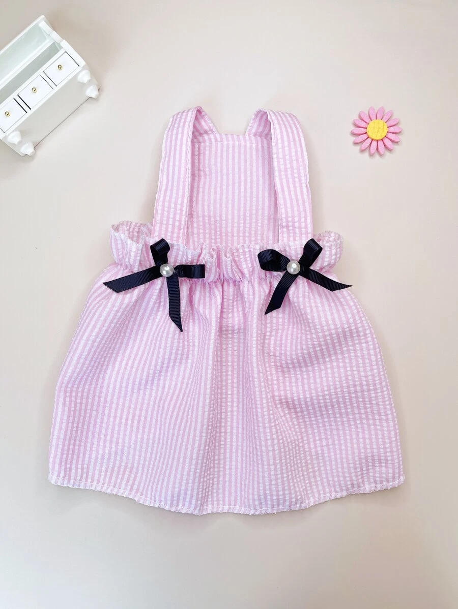 1pc Striped Print Bow Decor Pet Dress