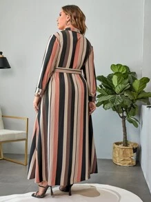 SHEIN Clasi Plus Striped Belted Shirt Dress