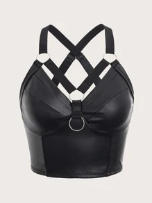 ROMWE Grunge Punk Bralette en PU croisé à lien anneau