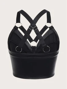 ROMWE Grunge Punk Bralette en PU croisé à lien anneau