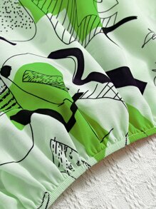SHEIN Essnce 圖形印花系帶前短款襯衫（不含短褲） - 綠色 - 查看 4