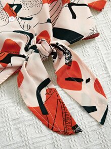 SHEIN Essnce 1入組圖案印花前排扣下擺打結襯衫 - 彩色 - 查看 3