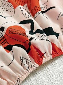 SHEIN Essnce 1入組圖案印花前排扣下擺打結襯衫 - 彩色 - 查看 4