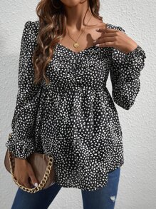 SHEIN 孕婦滿版印花前收褶襯衫 - 黑與白 - 查看 3