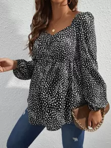 SHEIN 孕婦滿版印花前收褶襯衫 - 黑與白 - 查看 5