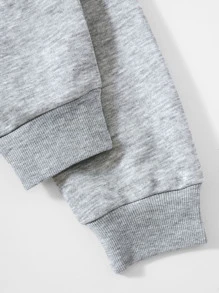 Manfinity Homme Men Letter & Cartoon Graphic Hoodie & Drawstring Waist Slant Pocket Track Shorts - Grey - View 3