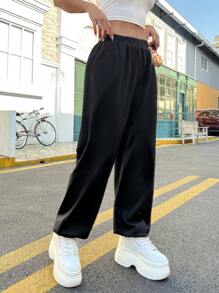 EURMUSE Letter Graphic Elastic Waist Joggers - Black - View 4