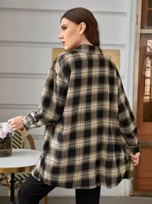 Calvaya Camisa de cuadros con botón de hombros caídos
