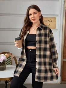 Calvaya Camisa de cuadros con botón de hombros caídos