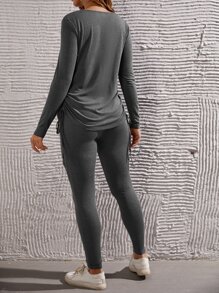 SHEIN Maternity Drawstring Side Tee & Leggings - Grey - View 2