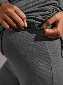 SHEIN Maternity Drawstring Side Tee & Leggings - Grey - View 5