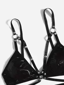 ROMWE Grunge Punk 3pack Studded Lingerie Set With Skirt - Black - View 3