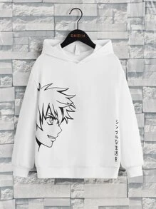 SHEIN Boys Japanese Letter & Figure Graphic Hoodie