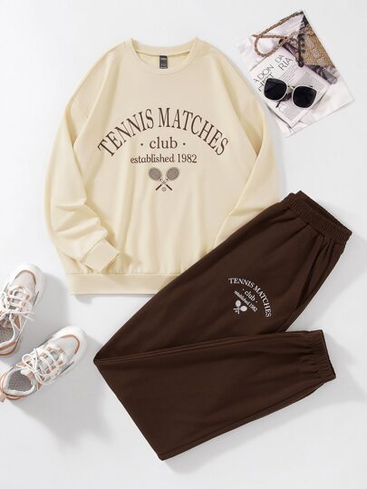 Letter Graphic Sweatshirt & Sweatpants