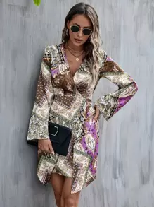 Paisley Print Wrap Hem Dress - Multicolor - View 5