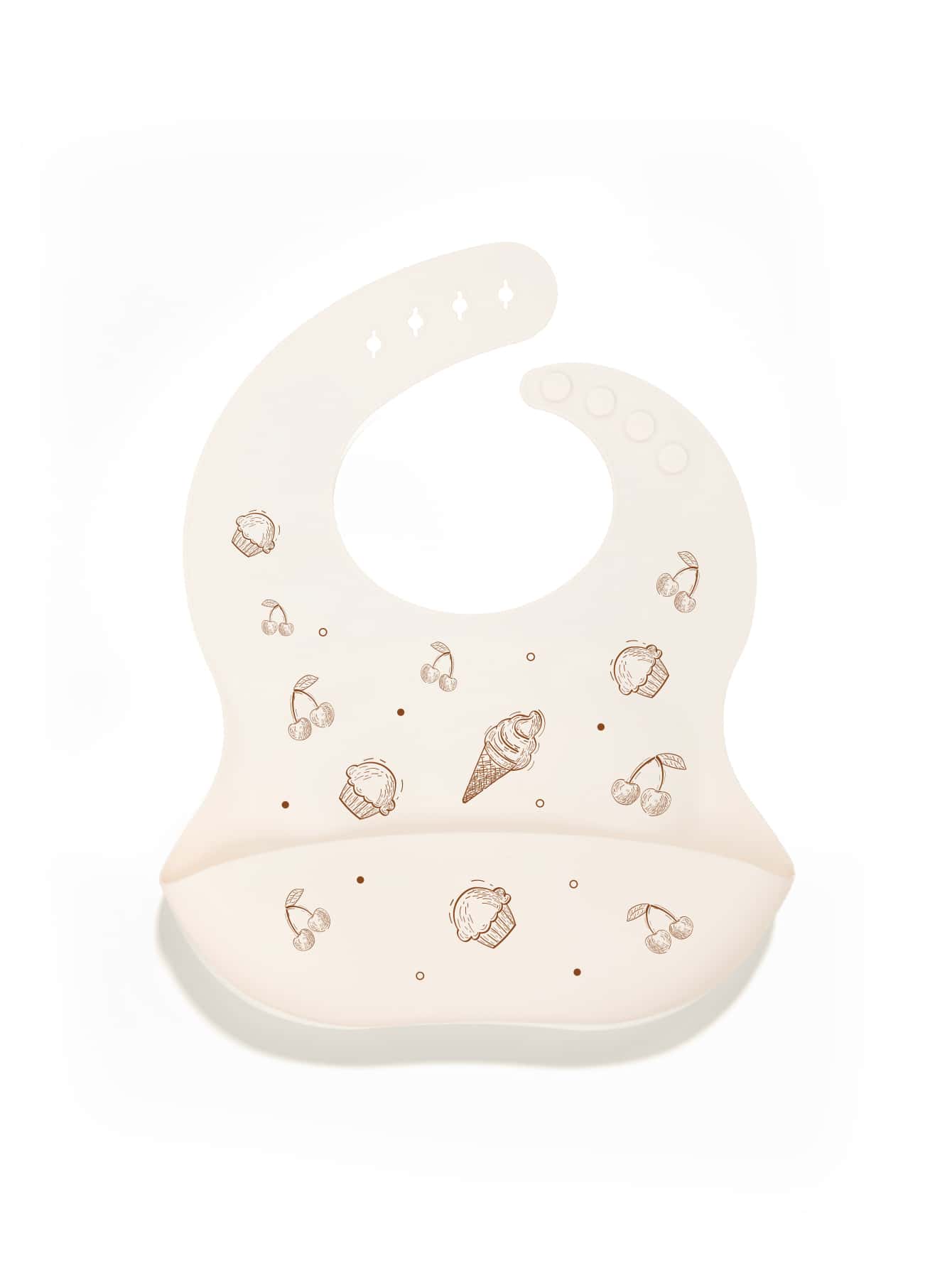 1pc Baby Food Print Bib - Beige - View 1