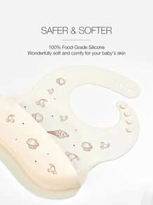 1pc Baby Food Print Bib - Beige - View 5