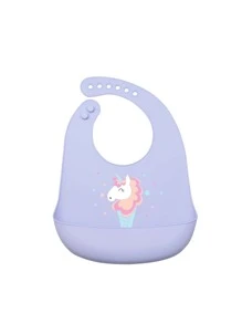 1pc Baby Cartoon Unicorn Print Bib - Mauve Purple - View 1
