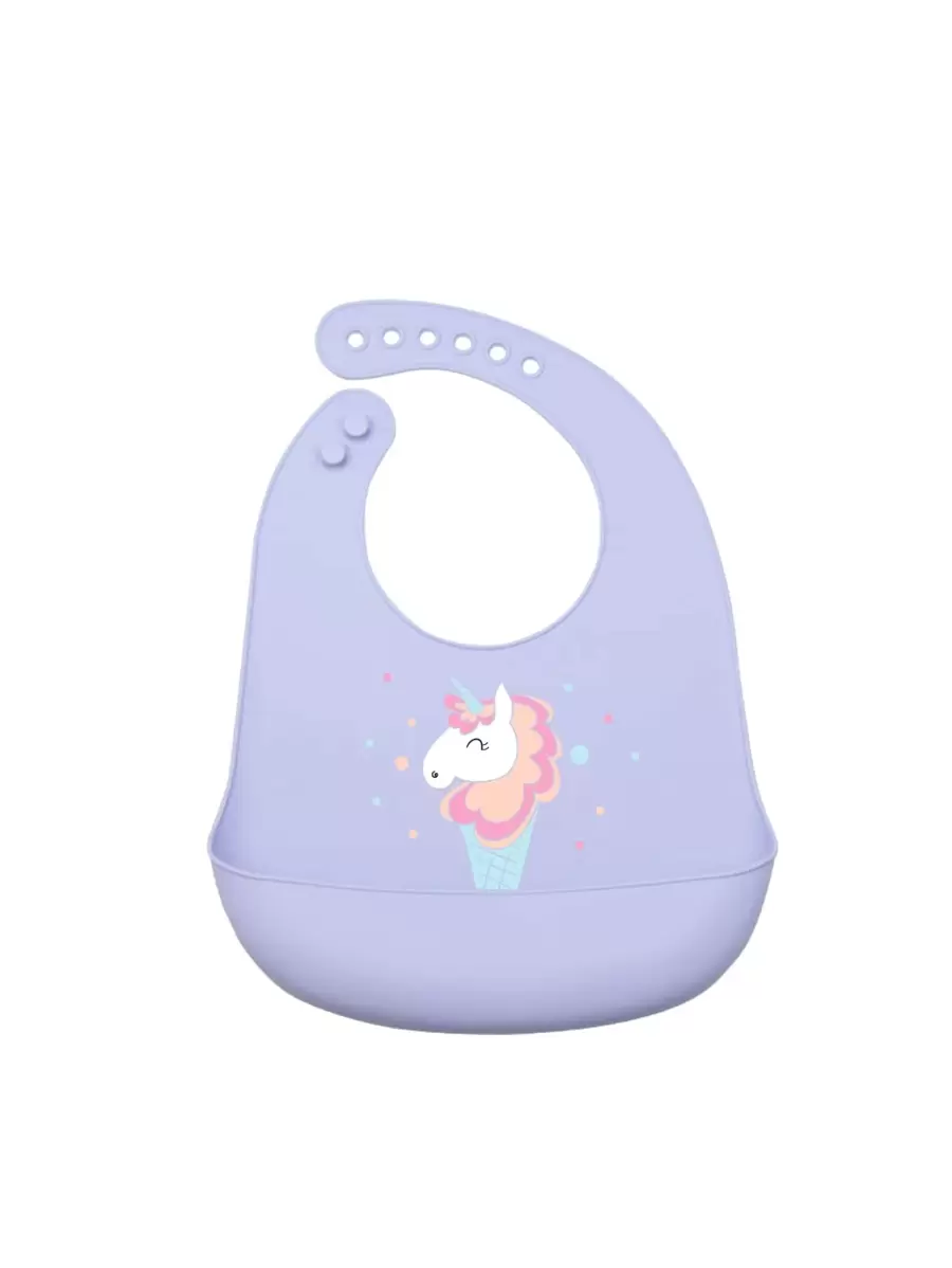 1pc Baby Cartoon Unicorn Print Bib - Mauve Purple - View 1