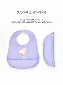 1pc Baby Cartoon Unicorn Print Bib - Mauve Purple - View 3