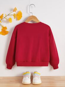 SHEIN Áo nỉ bé gái Nơ Bướm Con số Giải trí - Đỏ - Xem 2