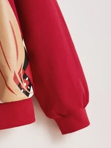 SHEIN Áo nỉ bé gái Nơ Bướm Con số Giải trí - Đỏ - Xem 4