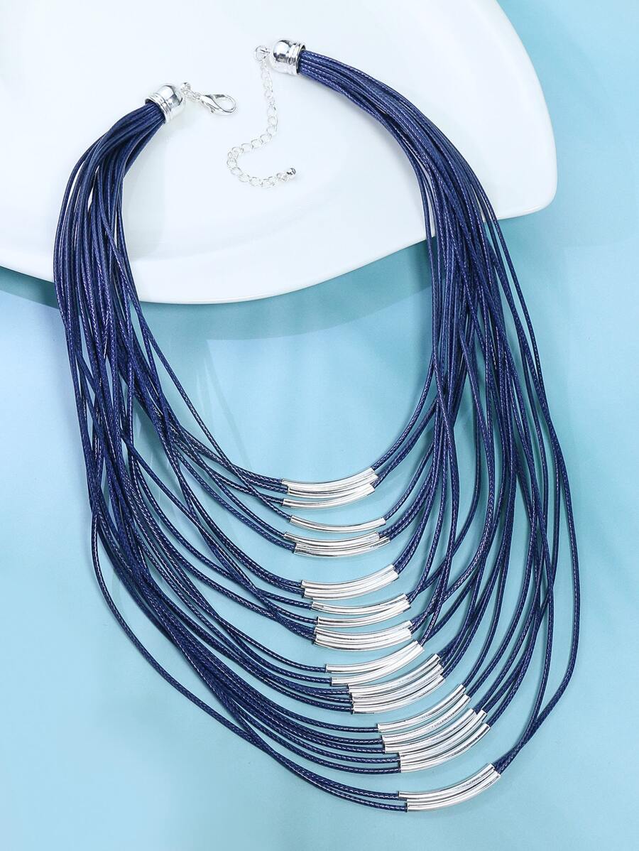 Vòng cổ nhiều lớp trang trí hình học - Màu xanh lam - Xem 1