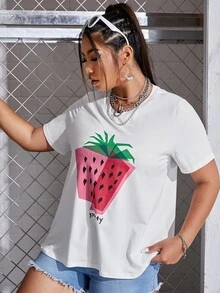 Camiseta fresa & con estampado de letra - Blanco - Ver 4