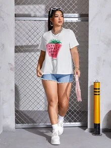 Camiseta fresa & con estampado de letra - Blanco - Ver 5