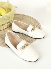 Girls Rhinestone & Chain Decor Flat Loafers - White - View 4