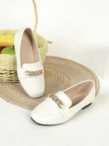 Girls Rhinestone & Chain Decor Flat Loafers - White - View 5