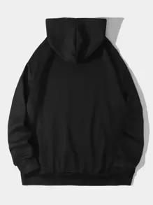 Manfinity EMRG Loose Fit Men's Letter Print Kangaroo Pocket Hoodie With Drawstring - Black - View 2