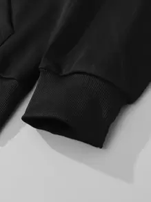 Manfinity EMRG Loose Fit Men's Letter Print Kangaroo Pocket Hoodie With Drawstring - Black - View 4