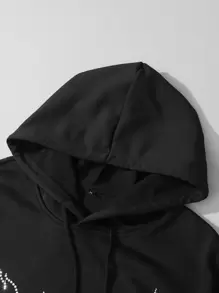 Manfinity EMRG Loose Fit Men's Letter Print Kangaroo Pocket Hoodie With Drawstring - Black - View 5