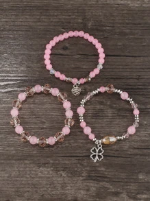 3入組愛心掛飾串珠手鏈 - 彩色 - 查看 2