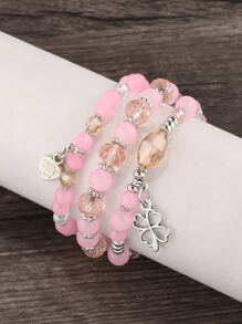 3入組愛心掛飾串珠手鏈 - 彩色 - 查看 4