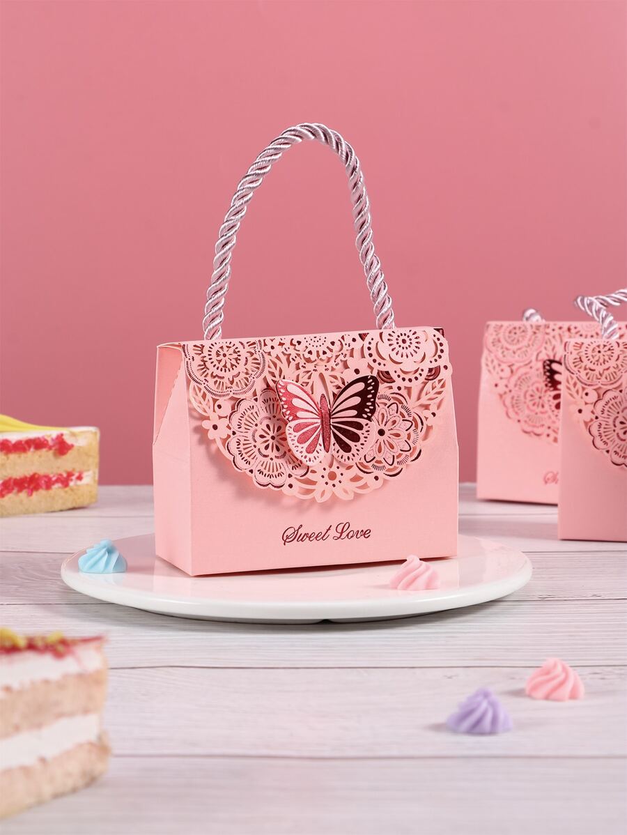 5 件裝蝴蝶設計鏤空迷你附把手禮品盒