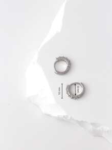 Cubic Zirconia Decor Hoop Earrings - Silver - View 3