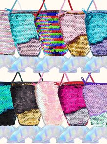 1 pieza bolsa de regalo de lentejuelas y felpa, lindo diseño de cola de sirena, pequeño monedero de regalo con correa para fiesta de cumpleaños de niños - Multicolor - Ver 2