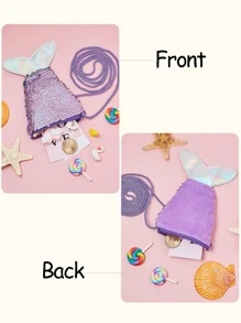 1 pieza bolsa de regalo de lentejuelas y felpa, lindo diseño de cola de sirena, pequeño monedero de regalo con correa para fiesta de cumpleaños de niños - Multicolor - Ver 3