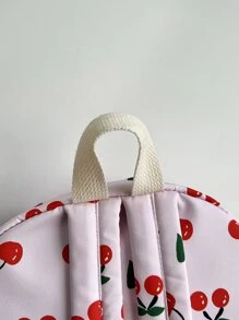 防水、輕便、便攜式櫻桃印花功能背包，帶袋飾書包適合畢業生、青少年女孩、新生、大二、初中和高中學生、大學和高中，非常適合戶外、旅行和返校 - 粉色 - 查看 3