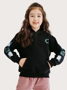 Áo nỉ in hình hoạt hình dành cho bé gái tuổi teen, có túi hình kangaroo. - màu đen - Xem 1